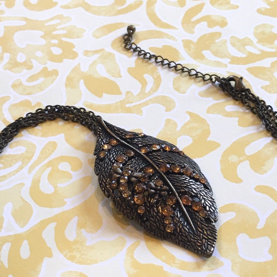 Long bronze tone leaf necklace with dragonflies a… - image 9