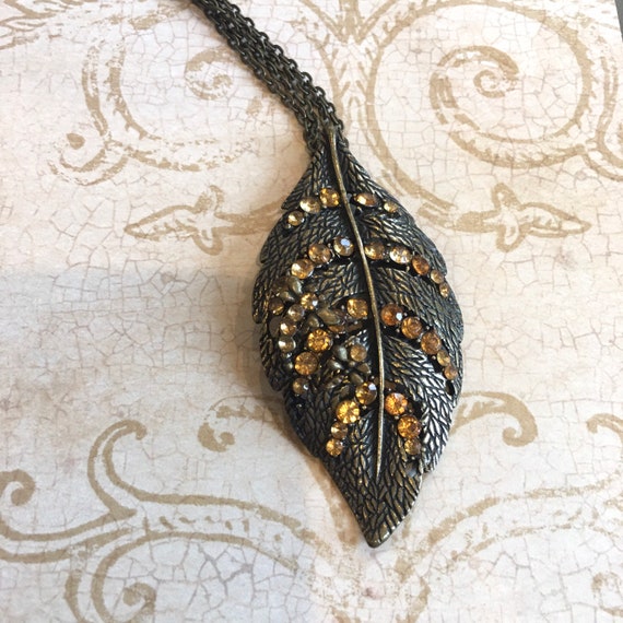 Long bronze tone leaf necklace with dragonflies a… - image 8