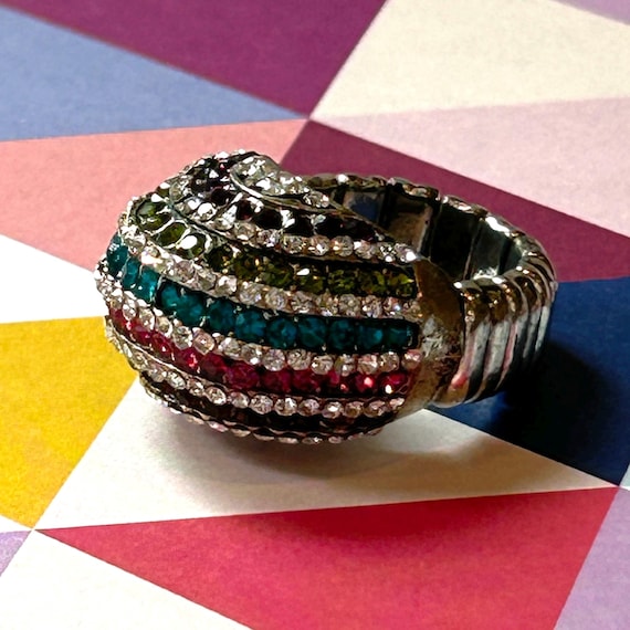Multi colored ring stretchable dome with rhinesto… - image 1
