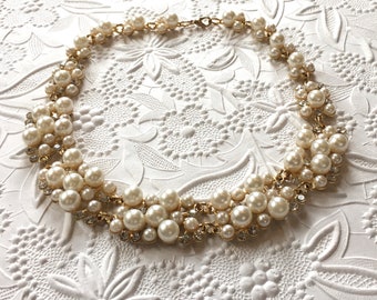 Pearl and rhinestone bridal necklace 15 1/2 inches