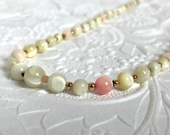 Mother of pearl necklace petite style jewelry multi beads in pink and ivory tones gift idea graduation