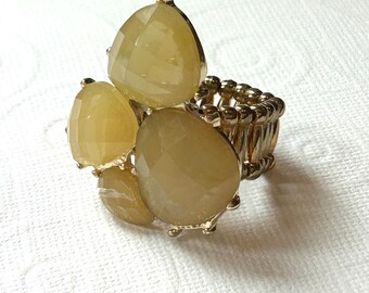 Yellow Stone Statement Ring - Gold tone Stretch Band