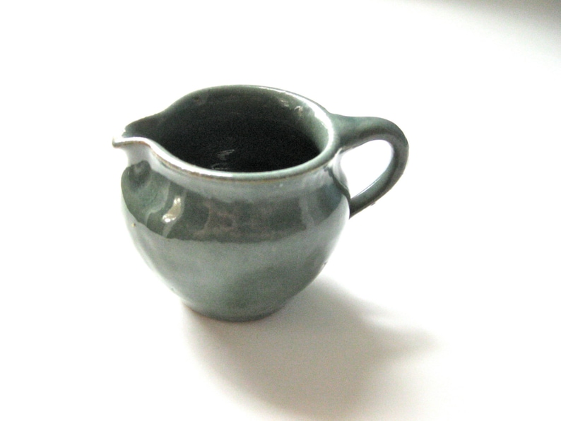 Vintage Pottery Ohio Creamer in Green Pottery Handmade Pottery Deep Teal Green Glaze Coffee image 1