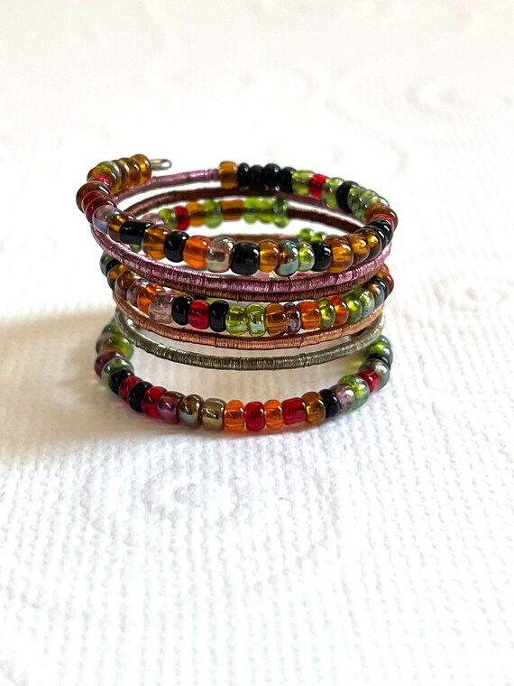 Colorful Beaded Wrap Ring: Adjustable Unisex Stat… - image 1
