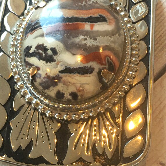 Western belt buckle with Jasper Agate Silver tone… - image 6