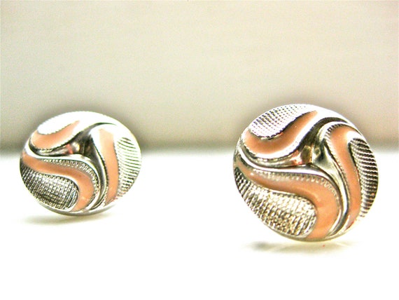 1980s Peach Earrings Vintage Silver Earrings Clip… - image 3