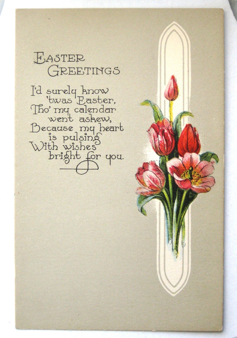 Vintage Tulip Postcard With Red Flowers Poem Unused Old - Etsy