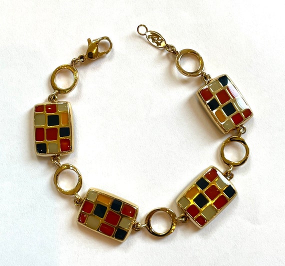 Liz Claiborne bracelet with enamel panels linked - image 1