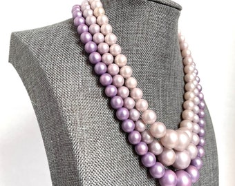 Lilac pearl necklace multi strand graduated style jewelry for her gift idea mother