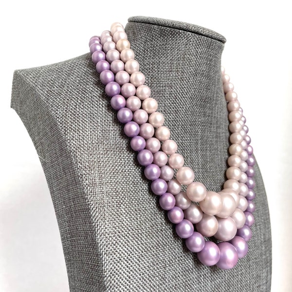 Lilac pearl necklace multi strand graduated style jewelry for her gift idea mother