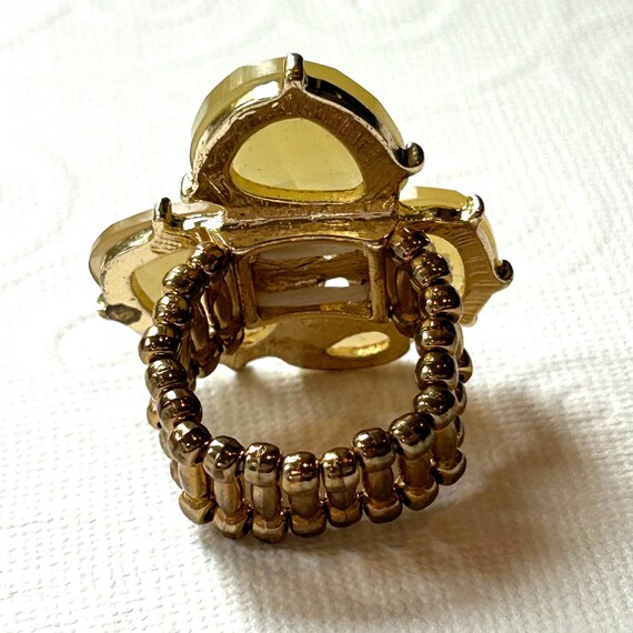 Yellow Stone Statement Ring - Gold tone Stretch B… - image 9