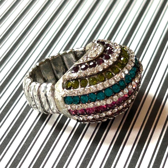 Multi colored ring stretchable dome with rhinesto… - image 9