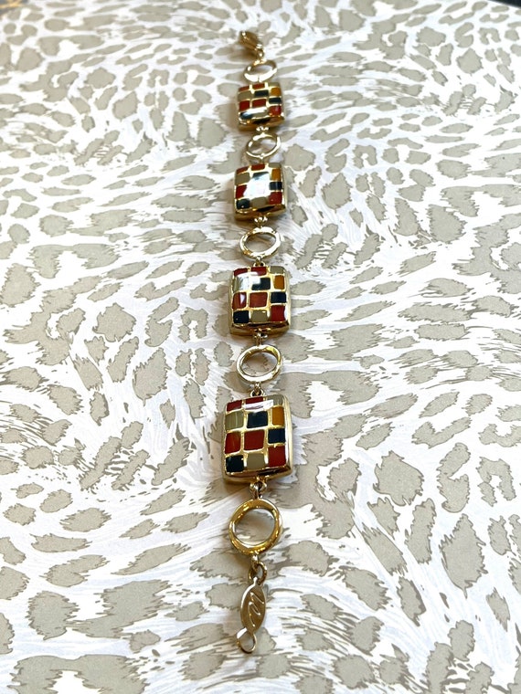 Liz Claiborne bracelet with enamel panels linked - image 9