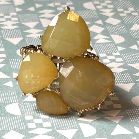 Yellow Stone Statement Ring - Gold tone Stretch B… - image 4