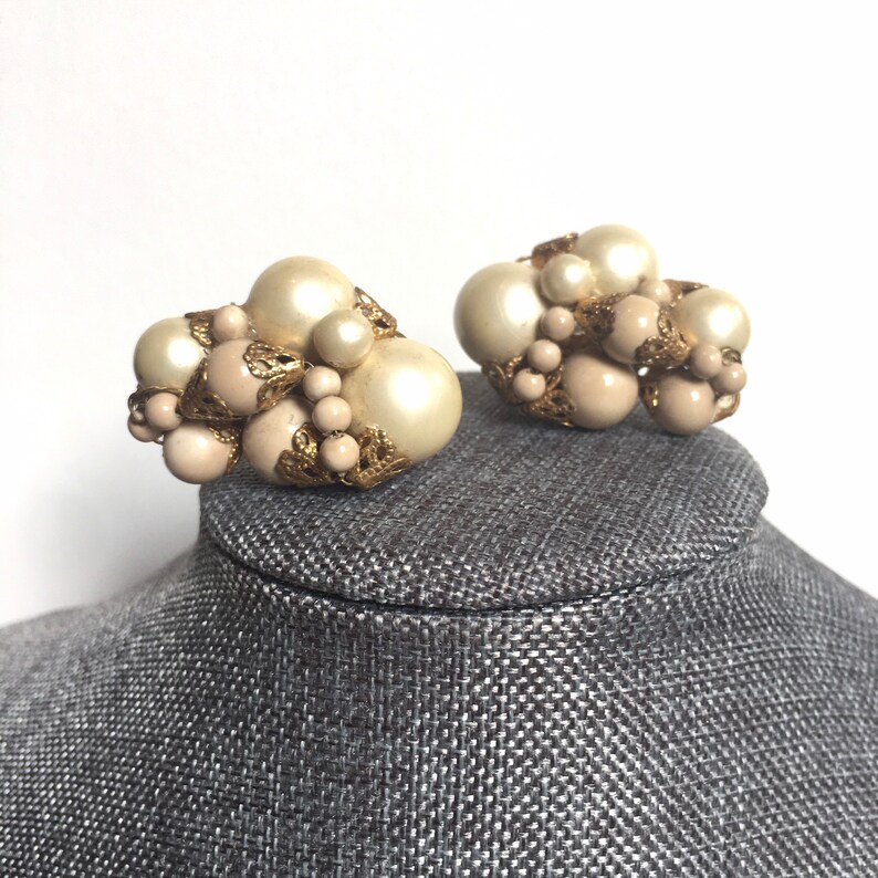 Ivory and Pearl Cluster Clip on Earrings 1950s Wired Detailed Etsy