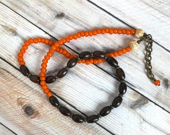 Orange glass beads with mala seed lotus seed ? Necklace natural nature