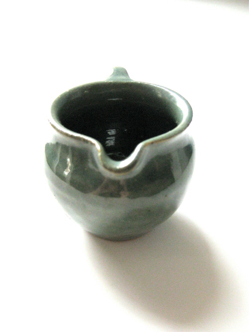Vintage Pottery Ohio Creamer in Green Pottery Handmade Pottery Deep Teal Green Glaze Coffee image 2