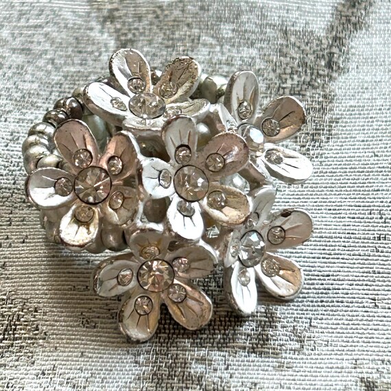 Silver Flower Stretch Ring: Rhinestone Center, Bo… - image 10