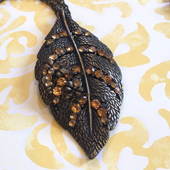 Long bronze tone leaf necklace with dragonflies a… - image 6