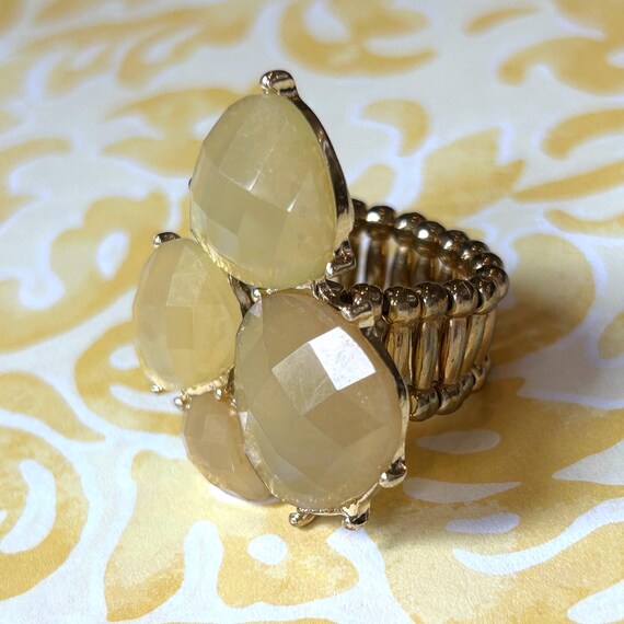Yellow Stone Statement Ring - Gold tone Stretch B… - image 7