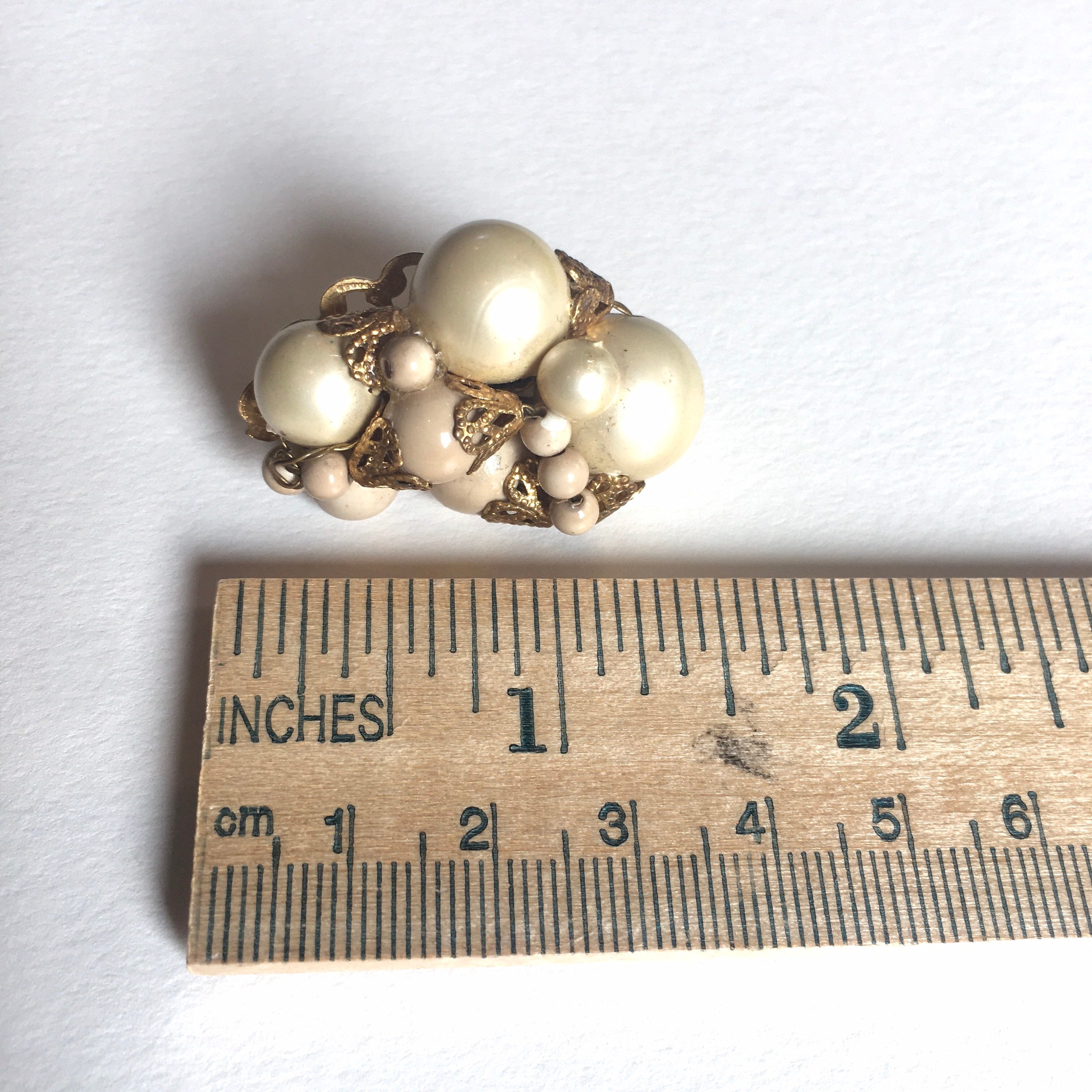 Ivory and pearl cluster clip on earrings 1950s wired detailed | Etsy