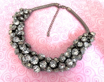 Large rhinestone choker with clear faceted prongs vintage