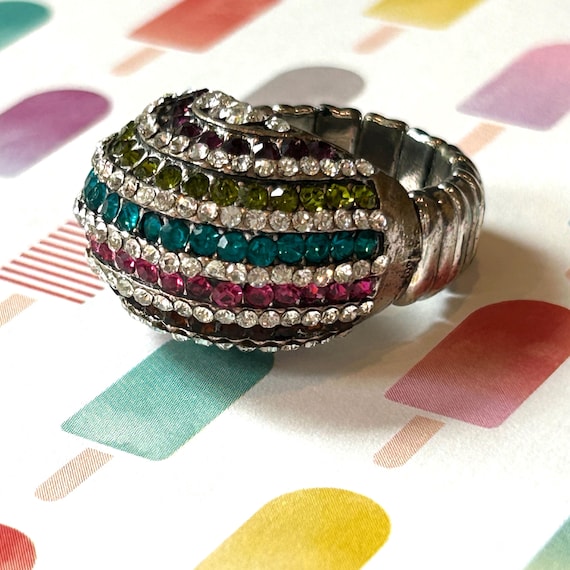 Multi colored ring stretchable dome with rhinesto… - image 4