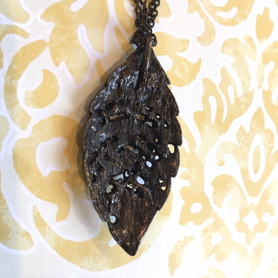 Long bronze tone leaf necklace with dragonflies a… - image 7