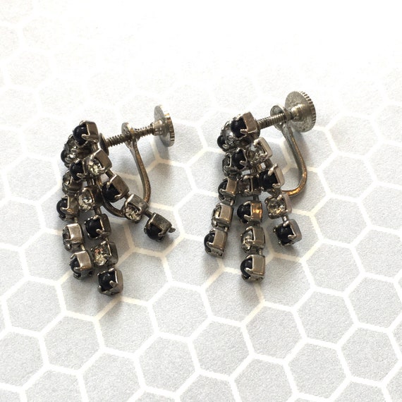 Black and clear earrings Art Deco style dangle - image 7