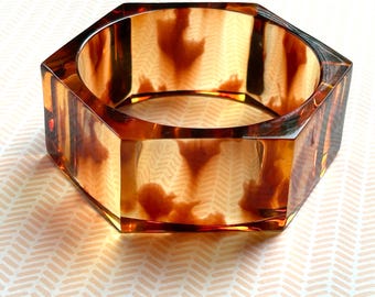 Bangle Bracelet Faux hexagon Lucite Fall Colors