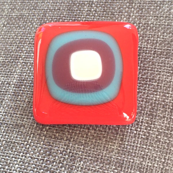 Vintage glass brooch pin, artisan abstract geomet… - image 10