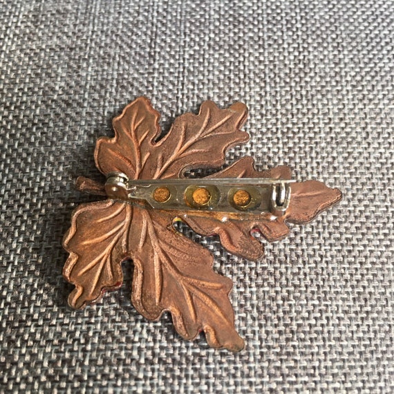 Enamel Maple leaf brooch pin from the 1960’s autu… - image 6