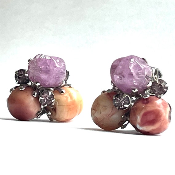 Lilac and peach cluster earrings stamped Vogue cl… - image 1