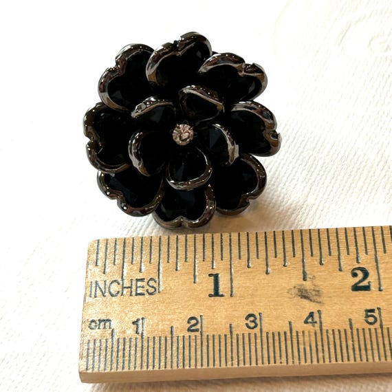 Black stretchable Ring glass cluster flower large… - image 2