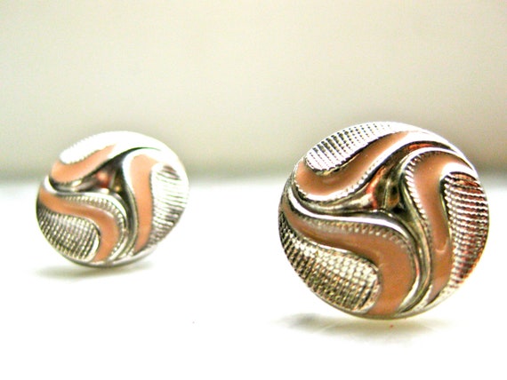 1980s Peach Earrings Vintage Silver Earrings Clip… - image 1