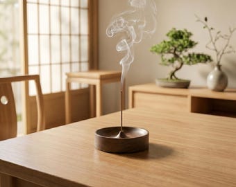 Solid Wood Round Incense Holder, Boho Ash Catcher Tray, Palo Santo Stand
