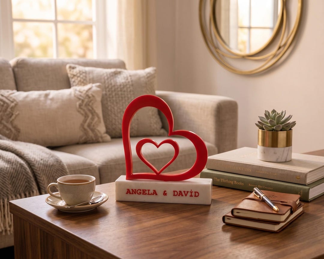 Personalized 3D Printed Heart Decor, Custom Couple Name Desk Sign ...