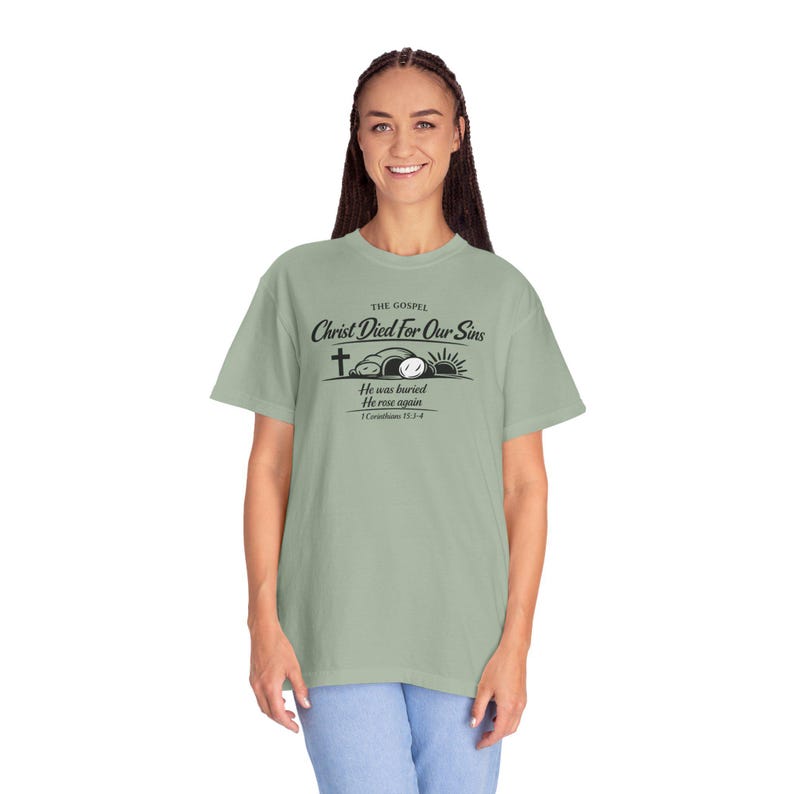 The Gospel Christian Shirt | 1 Corinthians 15:3-4 Bible Verse Tee | Resurrection Faith T-Shirt | Cross Christian Apparel image 9