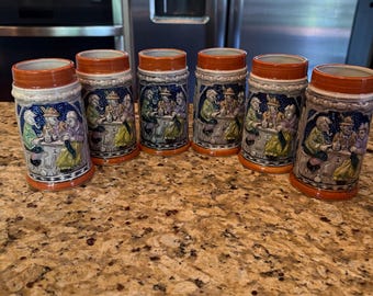 Vintage Ceramic Beer Steins (Set of 6)