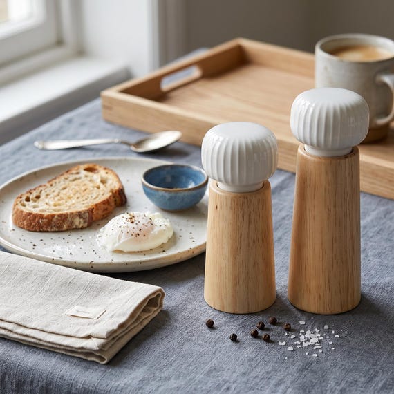Salz-Pfeffermühle-Set, Keramik-Holzmühle, manuelles Gewürzwerkzeug