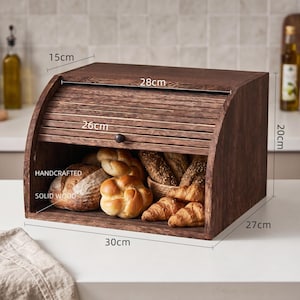 Panera de madera, caja de pan con tapa enrollable, organizador de encimera de cocina