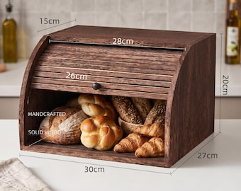 Panera de madera, caja de pan con tapa enrollable, organizador de encimera de cocina