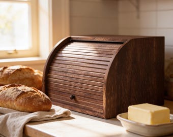 Panera de madera, caja de pan con tapa enrollable, organizador de encimera de cocina