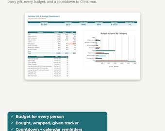 Christmas Gift Budget Planner Spreadsheet, Holiday Gift List Tracker for Google Sheets & Excel, Stocking Stuffer and Christmas Budget