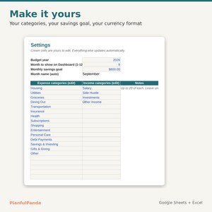 PlanfulPanda Monthly Budget Spreadsheet listing image