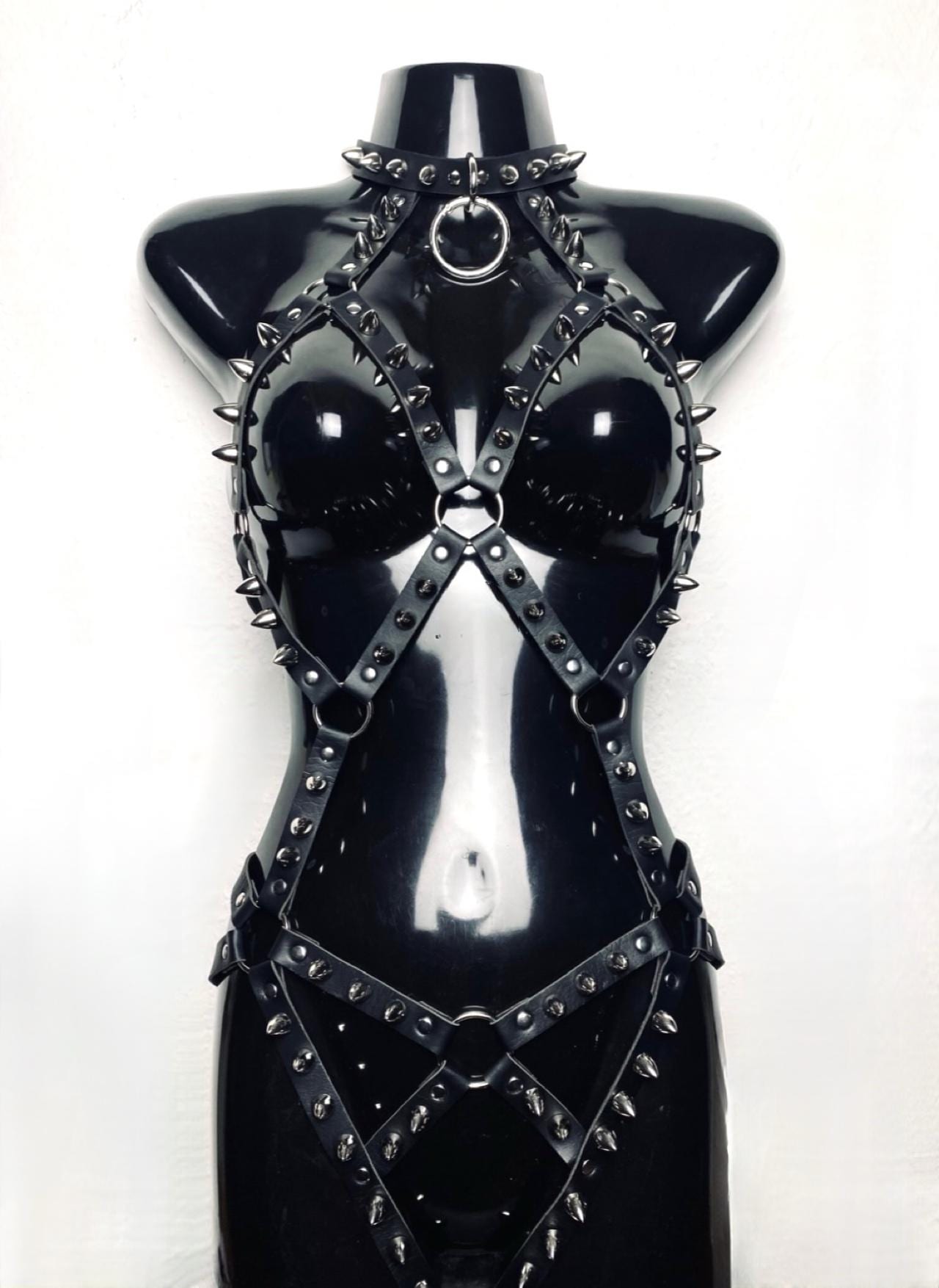 Bullet Spiked Full Body Leather Harness with Choker