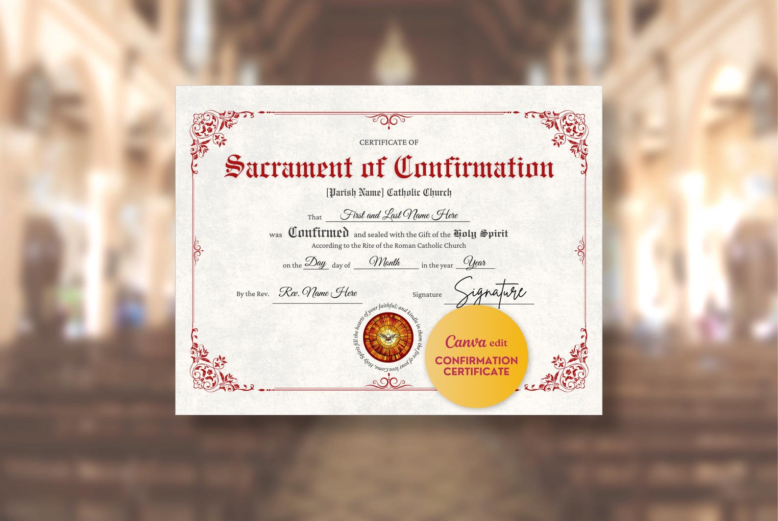 Confirmation Certificate Template | Catholic Template | Canva Editable ...