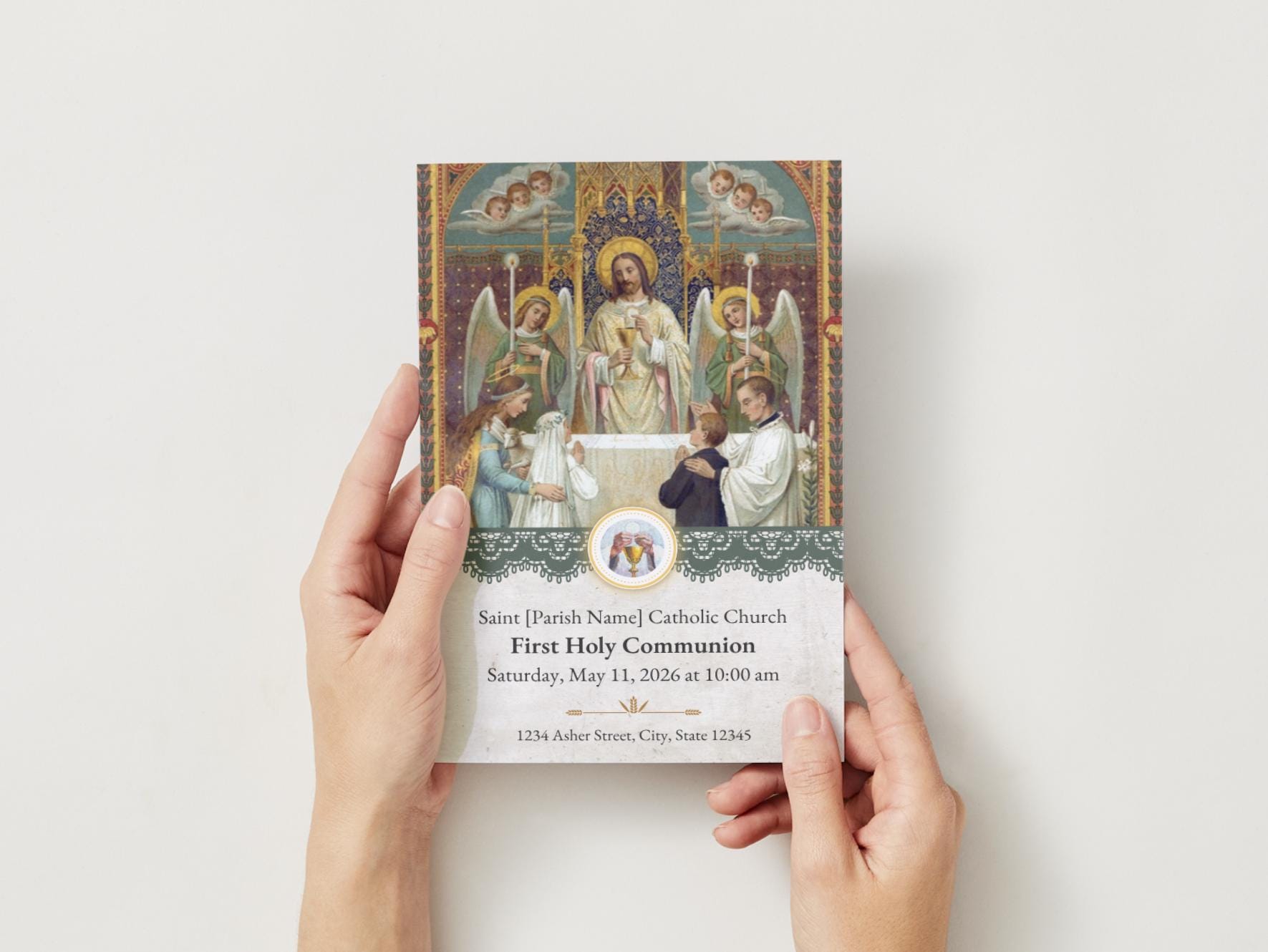 First Communion Mass Program Catholic Template | Canva Editable ...