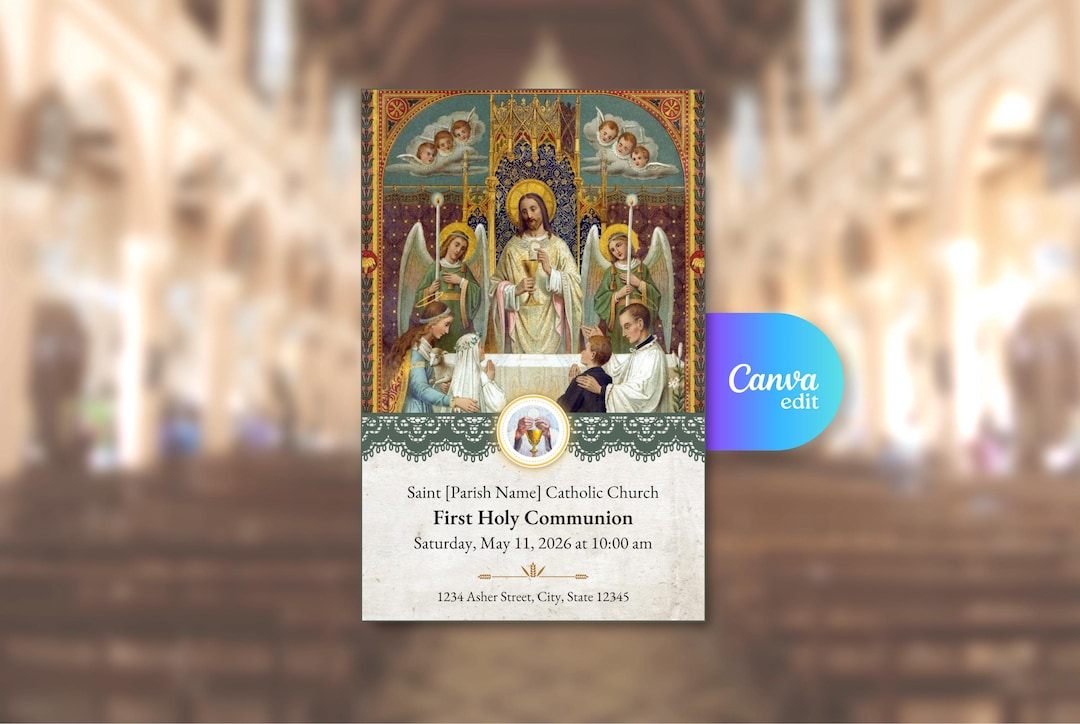 First Communion Mass Program Catholic Template | Canva Editable ...