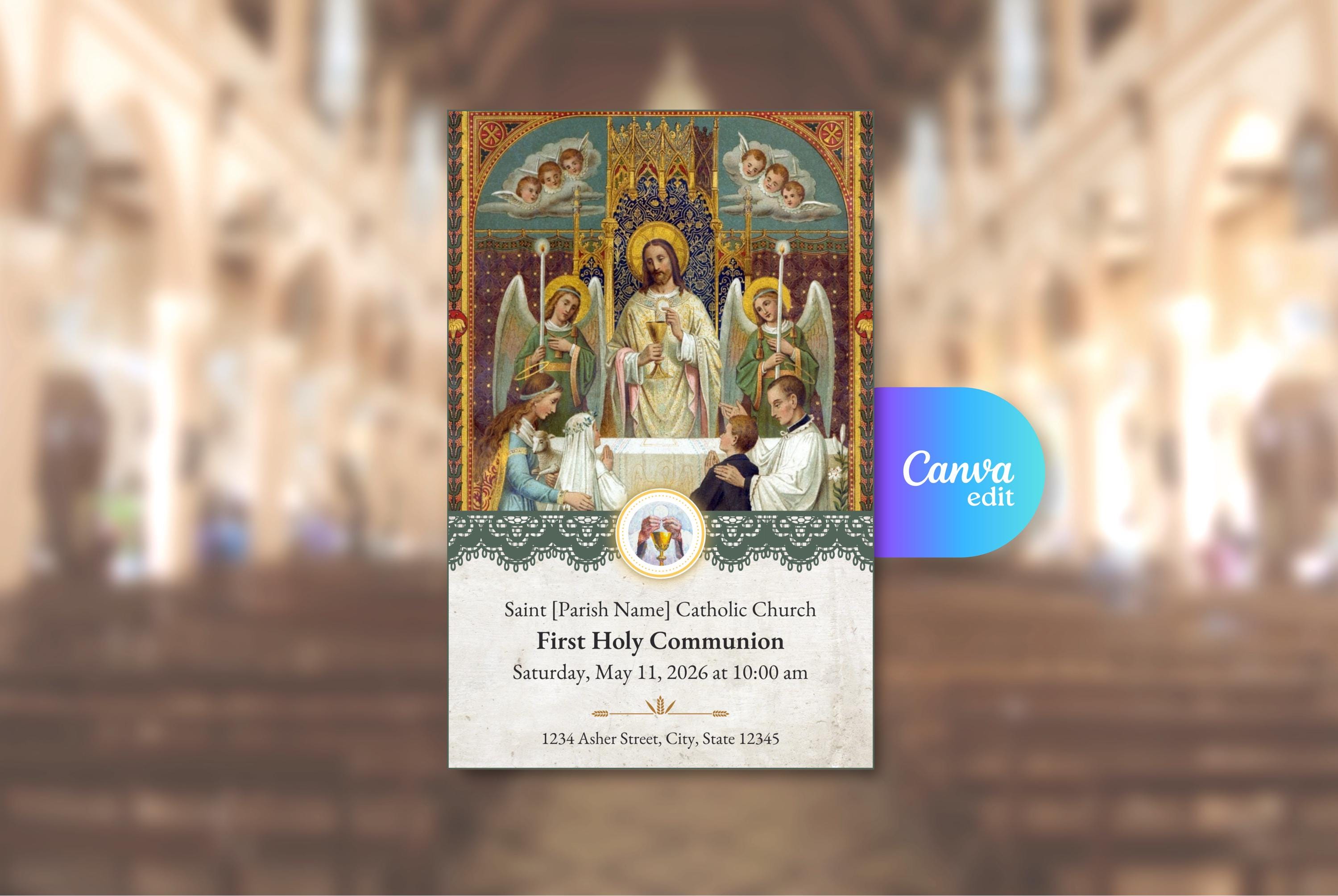 First Communion Mass Program Catholic Template | Canva Editable ...